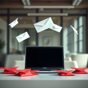 E-Post über Siecom Briefe schweben über Laptop